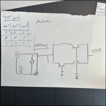 Me figuring out how an OR gate worked, and some additional sketches of me figuring things out.