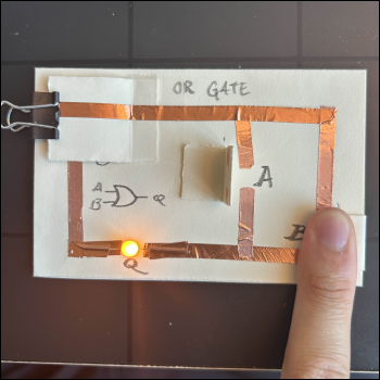 OR gate model, either input ON = output ON (second input)