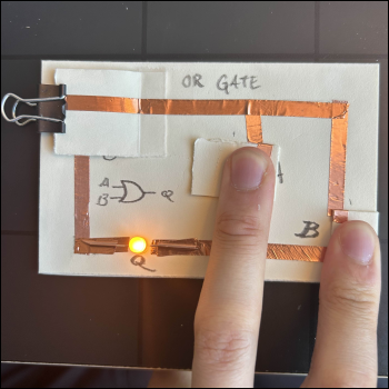 OR gate model, both inputs ON still = output ON