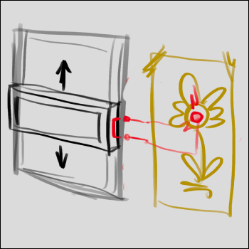 Sliding-window that lights up artwork when at a specific position