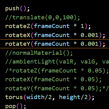 Rotation code for the donut, lighting was interactable/interactive